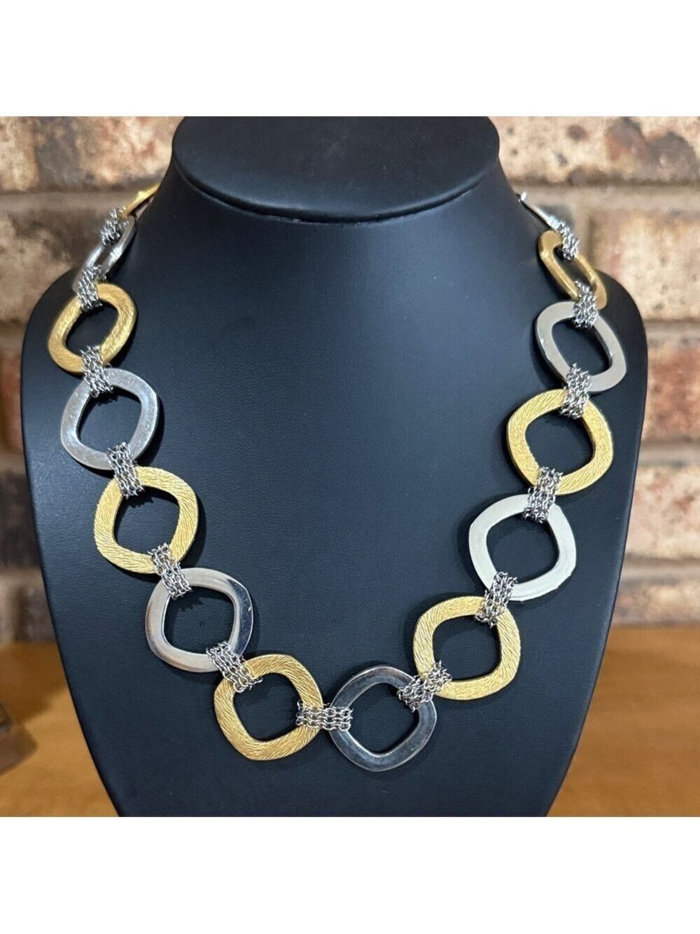 Stainless Steele Two Tone Open Link Statement Necklace